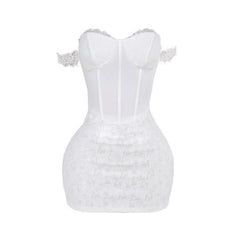 Sweetheart neck off shoulder bustier lace mini dress-final-sale