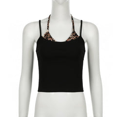 Halter leopard print backless cami top