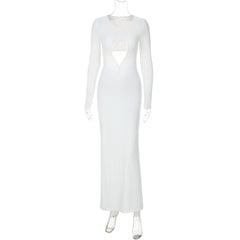 Long sleeve hollow out ruched cut out maxi dress