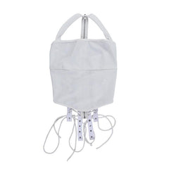 Lace up zip-up backless solid cami top
