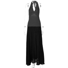 Halter polka dot print backless maxi dress-final-sale