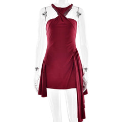 Halter ruched solid mini dress-final-sale