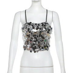 Glitter cross back self tie cami top