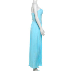 Sweetheart neck backless ruched solid maxi dress