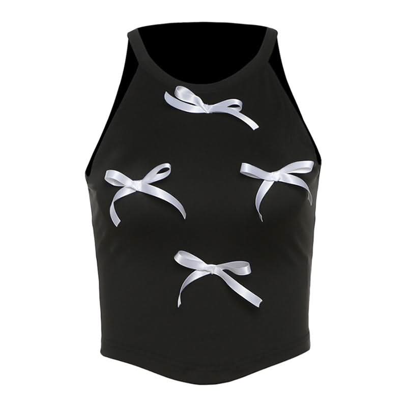 Crewneck bowknot applique contrast top