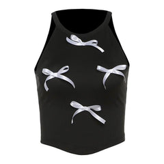 Crewneck bowknot applique contrast top
