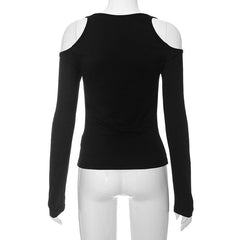 Ruched bowknot hollow out long sleeve solid cut out top
