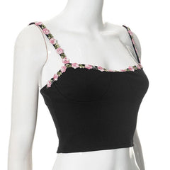Embroidery backless solid cami crop top
