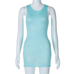 Sleeveless u neck knitted solid mini dress