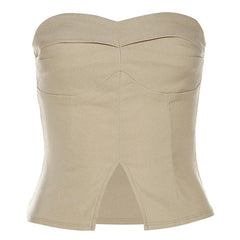Slit solid sweetheart neck ruched backless tube crop top