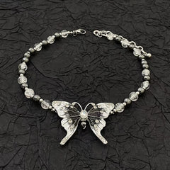 Butterfly beaded black and white necklace