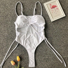 Hollow out drawstring one piece swimwear