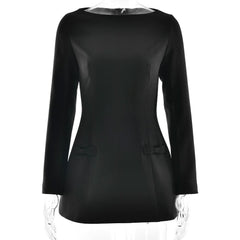 Long sleeve bowknot solid mini dress-final-sale