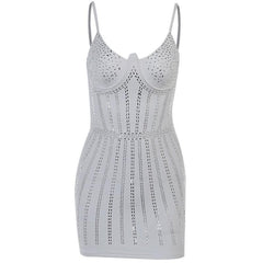 Beaded backless contrast cami mini dress-final-sale