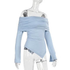 Long sleeve off shoulder irregular ruched top