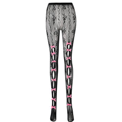 Lace hollow out bowknot contrast tights