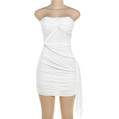 Ruffle solid ruched tube mini dress-final-sale