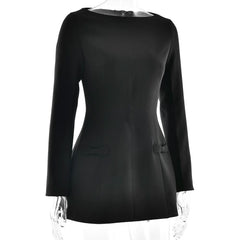Long sleeve bowknot solid mini dress