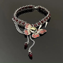 Red butterfly decor PU leather choker necklace