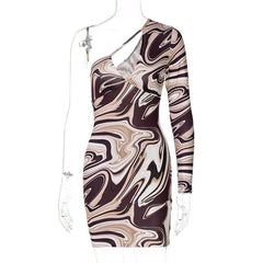 One shoulder irregular ripple hollow out cut out mini dress-final-sale