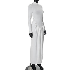 High neck long sleeve ruched maxi dress
