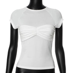 Short sleeve ruched crewneck solid top