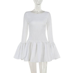 Long flared sleeve ruffle mini dress