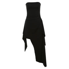 Irregular backless solid tube midi dress