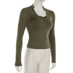 V neck long sleeve button top