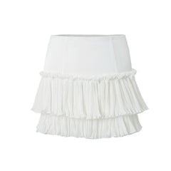 Ruched ruffle zip-up A line solid mini skirt