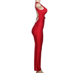 Hollow out o ring v neck backless cut out maxi dress