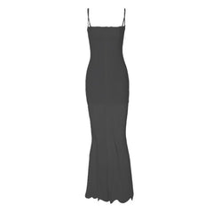 Lace patchwork stitch solid cami maxi dress