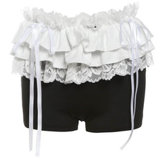 Lace hem ruched bowknot ribbon short pant