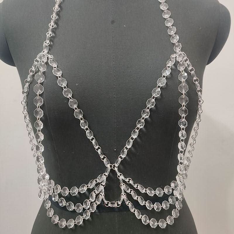 Halter tassels hollow out beaded crop cut out top