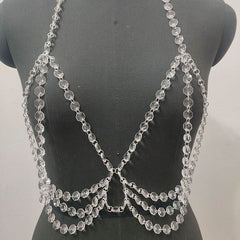 Halter tassels hollow out beaded crop cut out top
