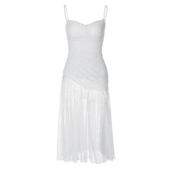 Lace ruched see through cami midi dress