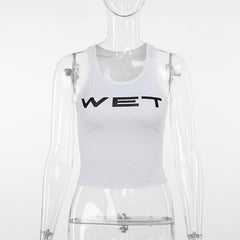 Sleeveless u neck “wetâ€?print tank top