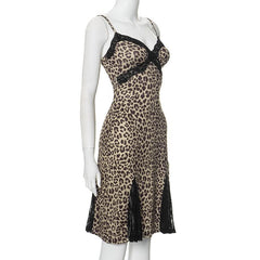Lace hem patchwork leopard print cami mini dress