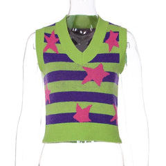 Cap sleeve contrast striped star pattern top