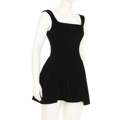 Square neck velvet zip-up cami mini dress