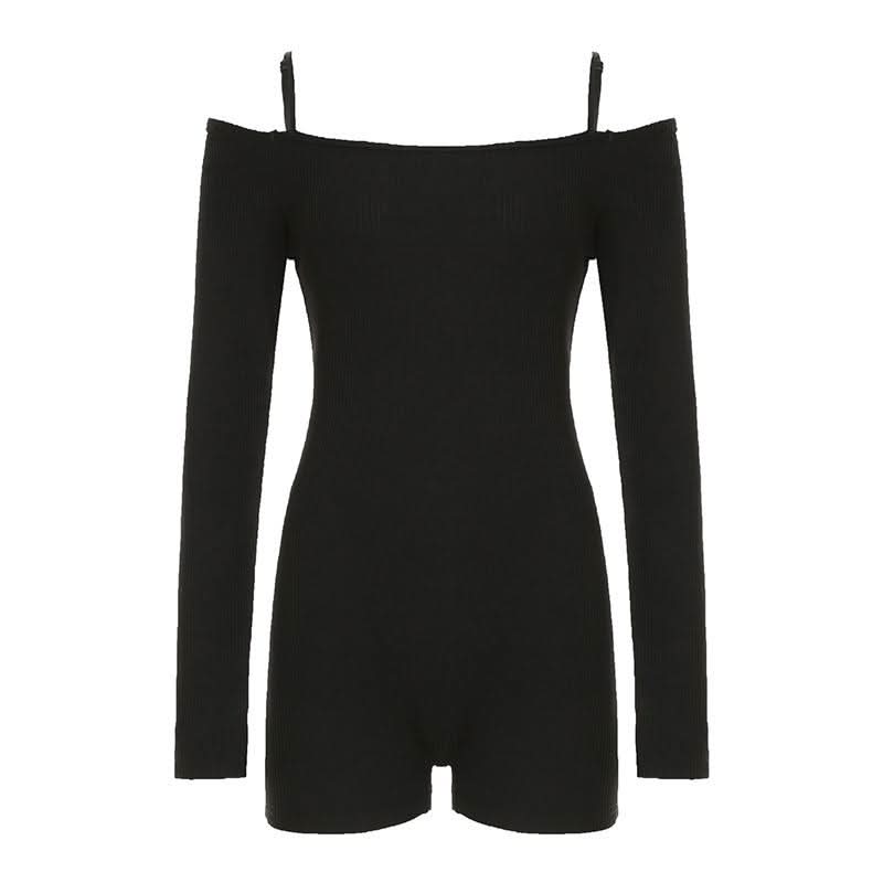 Off shoulder long sleeve solid romper