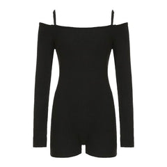 Off shoulder long sleeve solid romper