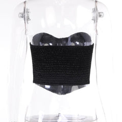 Satin sweetheart neck smocked solid backless tube crop top