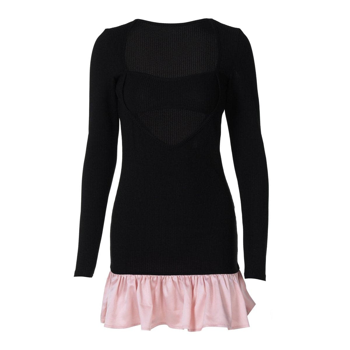 Long sleeve ribbed hollow out cut out mini dress