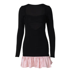Long sleeve ribbed hollow out cut out mini dress