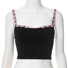 Embroidery backless solid cami crop top