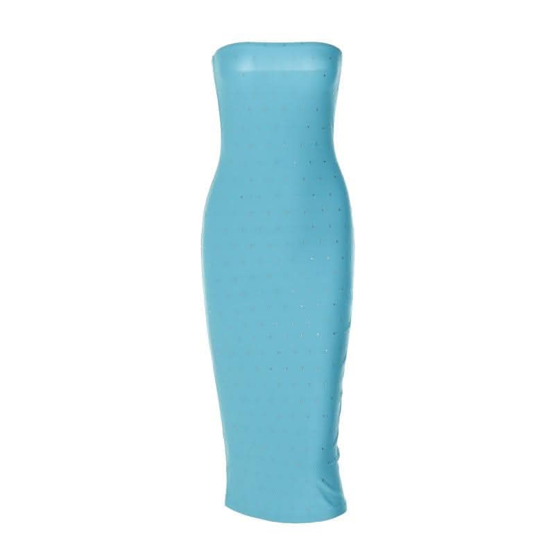 Beaded solid backless sleeveless tube midi dress-final-sale