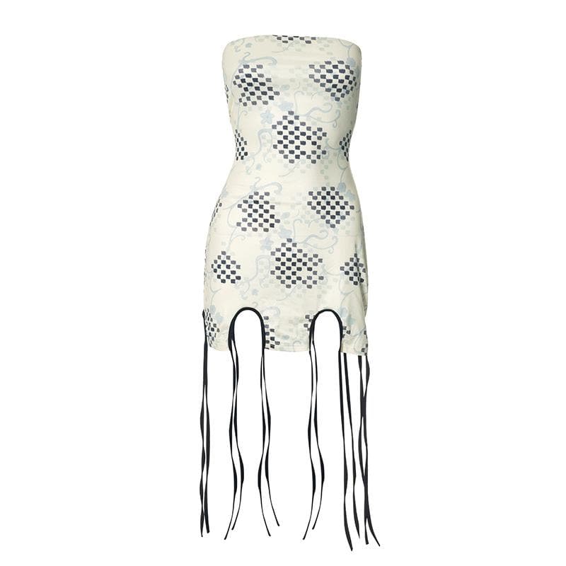 Print tassels slit tube mini dress