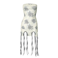 Print tassels slit tube mini dress