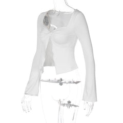 Long sleeve ruched sweetheart neck slit crop top